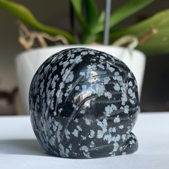 Snowflake Obsidian Carved Hedgehog Carving Bird Head Figurine Crystal Healing 2" - Picture 6 of 12